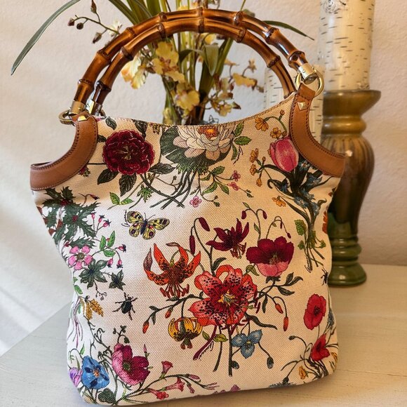 Gucci Flora Bamboo Handbage-VGUC - Picture 1 of 8